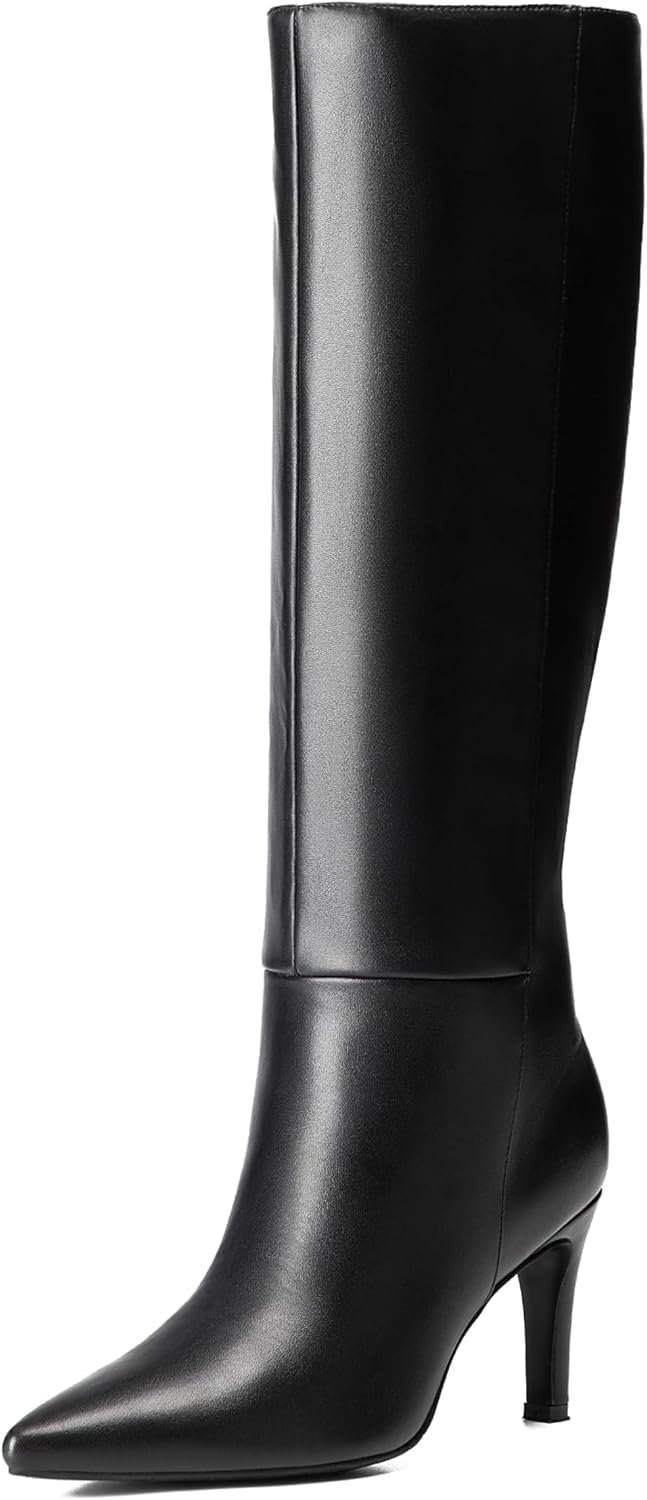 Reitoye Knee High Boots Women Sexy Pointed Toe Stiletto Tall Boots Side Zipper Dress Fashion Boots Shoes