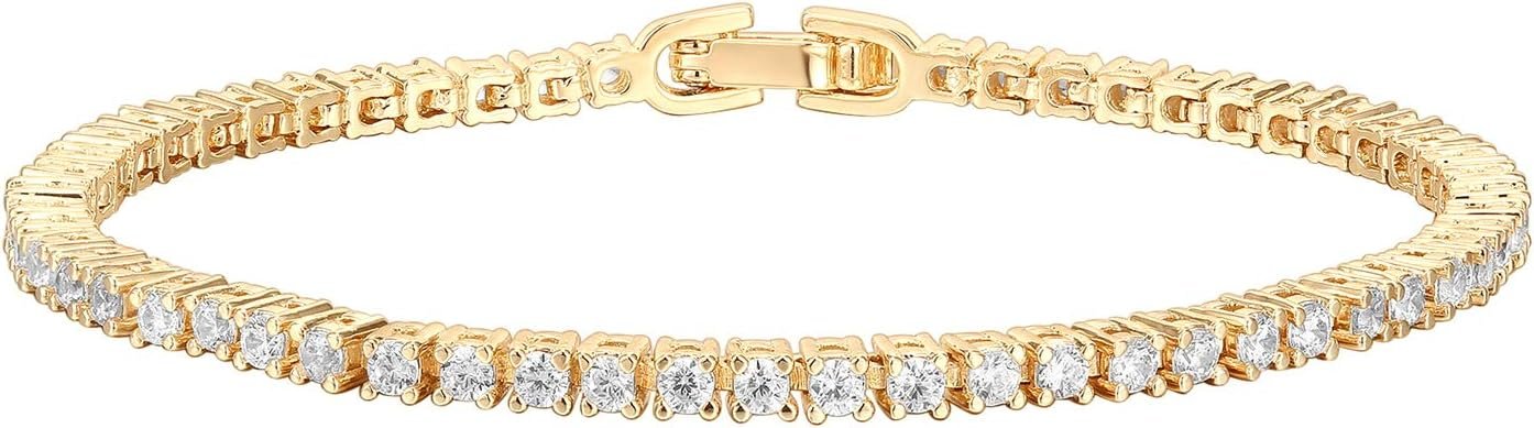 PAVOI 14K Gold Plated Cubic Zirconia Classic Tennis Bracelet | Gold Bracelets for Women | 2mm CZ, Size 6.5-7.5 Inch