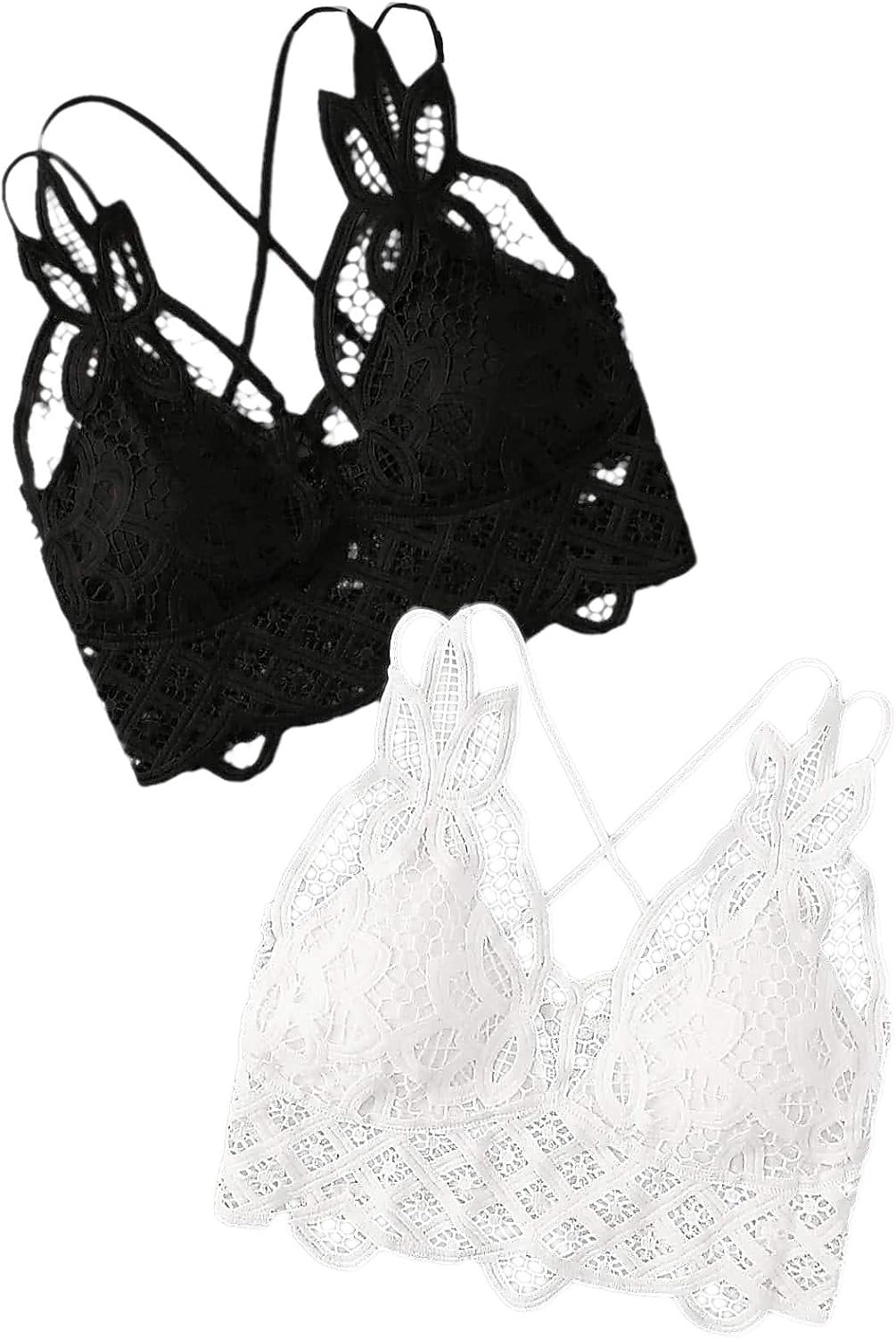Floerns Women’s Sexy Lace V Neck Criss Cross Back Bralette Crop Top
