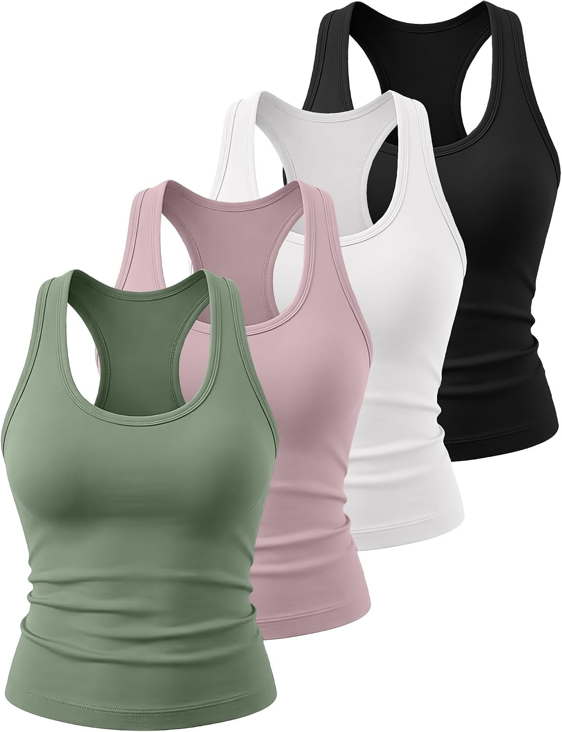 HOPLYNN 4 Pack Women’s Racerback Workout Tank Top Crop Athletic Running Gym Yoga Active Sports Tops Shirts for Women