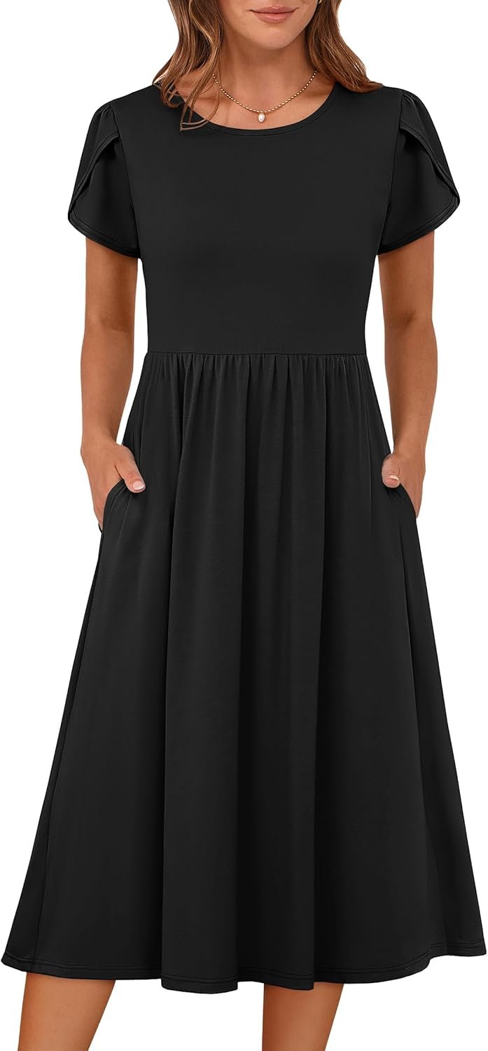 ANRABESS Women’s Summer Short Sleeve A-Line Midi Dresses Casual Floral T-Shirt Dresses Flowy Beach Sundress with Pockets