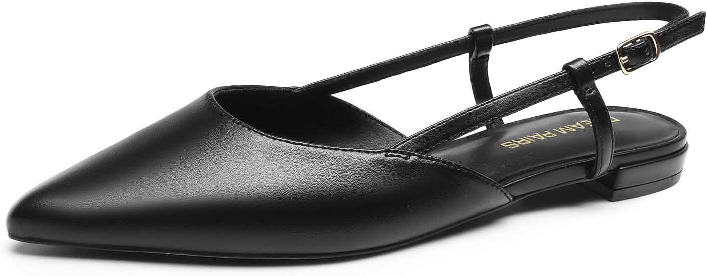 DREAM PAIRS Slingback Flats for Women, Pointed-Toe Elegant Women’s Ballet Flats with Buckle Strap, Classic Low Heel Dress Shoes for Casual Work Office Party