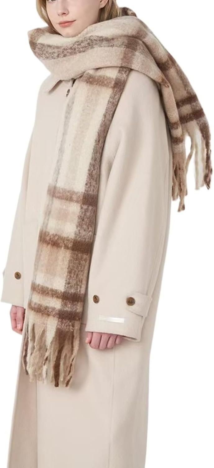 Womens Large Chunky Color Block Tassel Scarf Oversized Thick Scarves Long Shawl Fashion Winter Warm Blanket Scarf