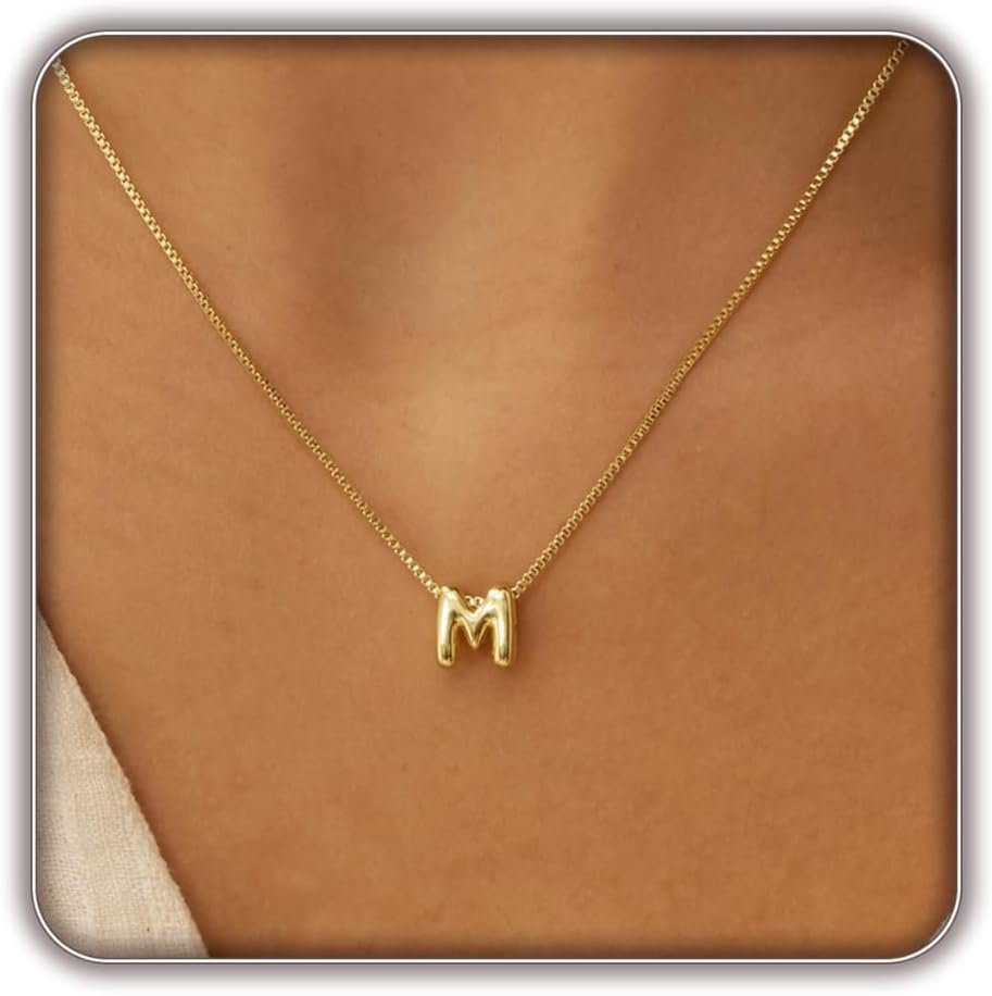 Bubble Letter Necklace for Women, 14k Gold Plated Balloon Initial Necklace, Dainty Gold Necklace for Women, Personalized Bubble Pendant Name Necklace, Fashion Accessories Trendy Jewelry