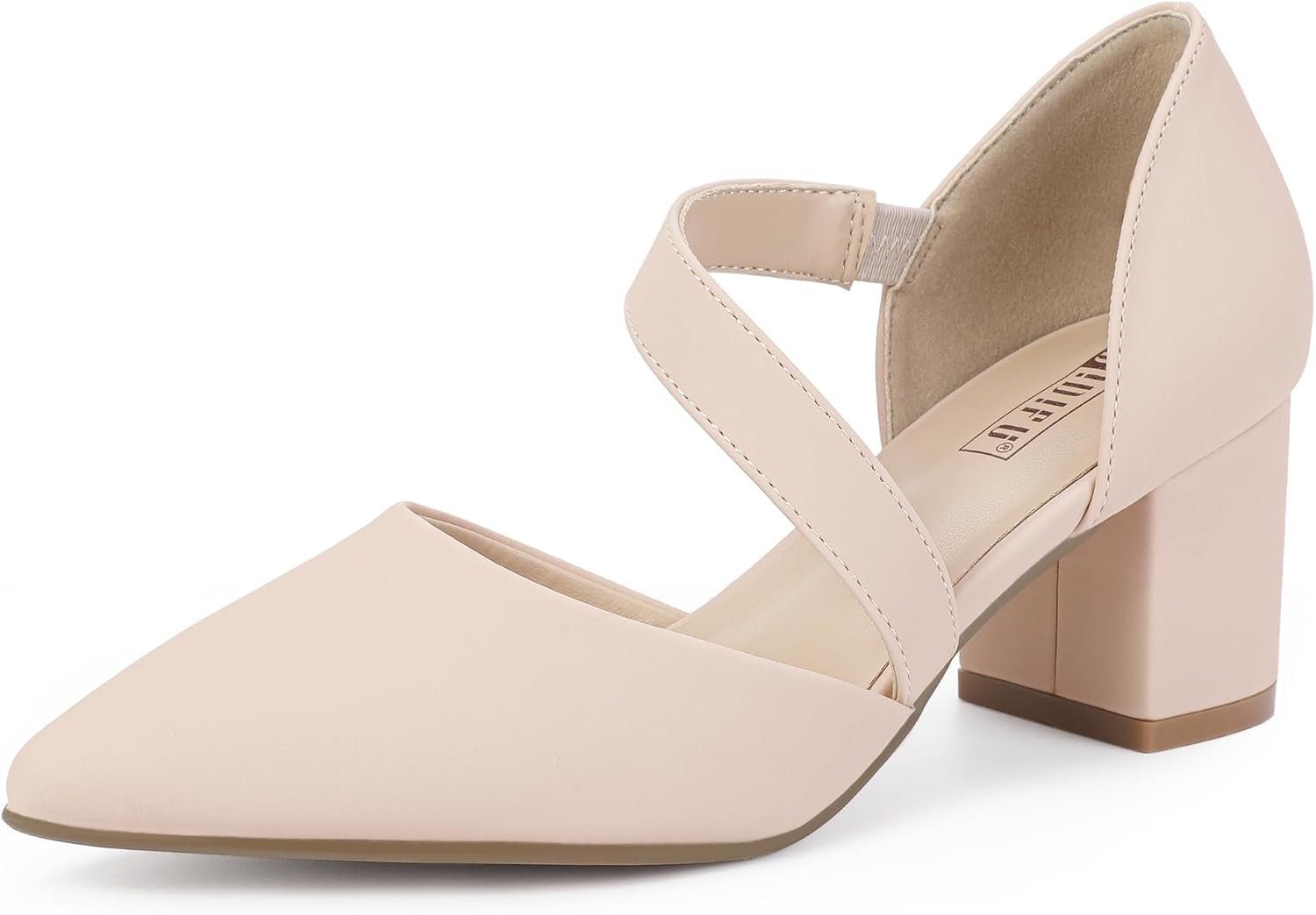 IDIFU IN2 Women’s Pumps Closed Toe Strappy Heels Low Block Chunky Heels Dressy Wedding Bride Prom Business Dress Shoes for Women Comfortable Formal Pointed Toe Short Heels