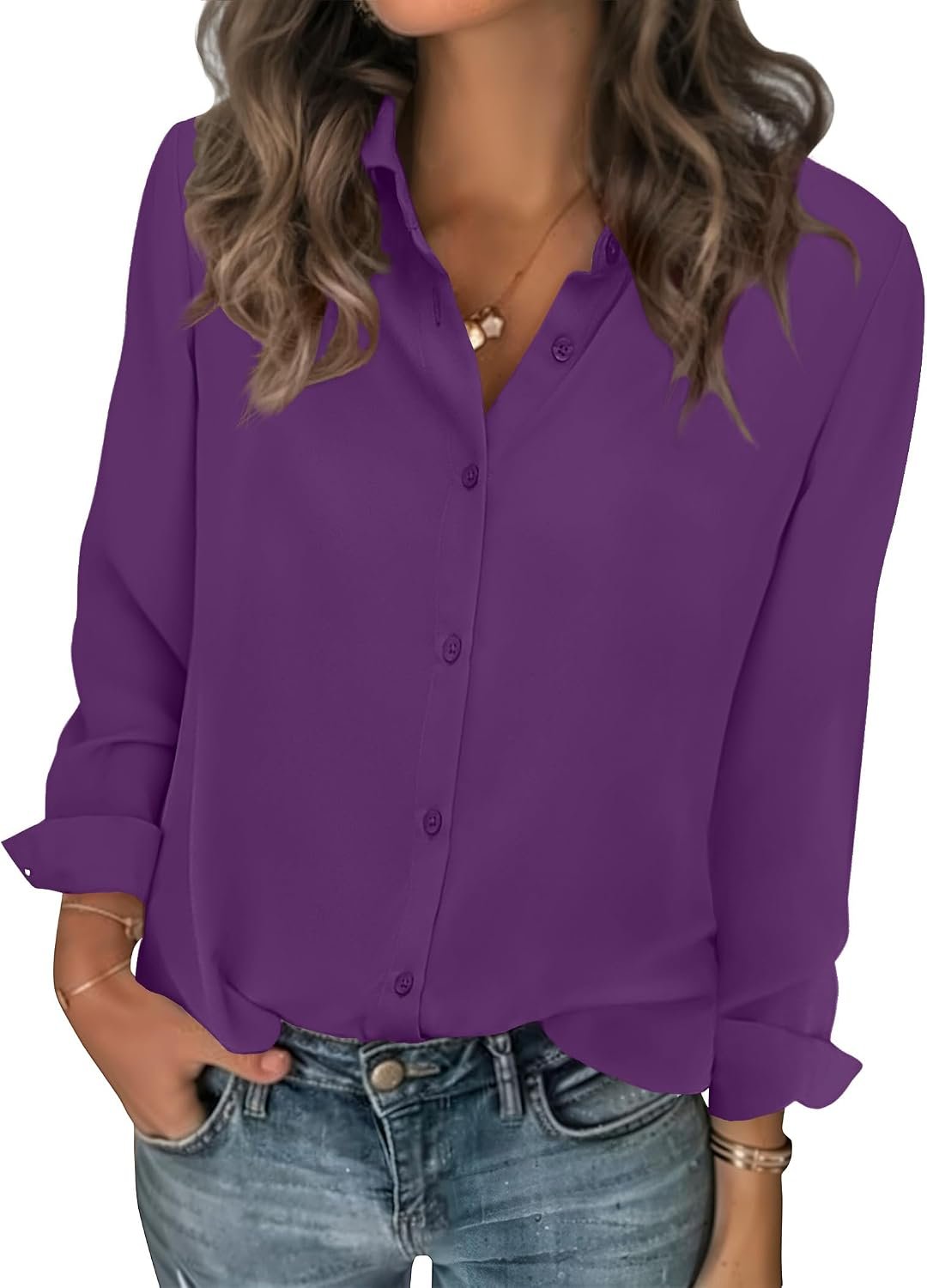 Zeagoo Women Blouses Chiffon Long Sleeve Button Down Shirts Business Causal Dressy Work Top V Neck Summer Spring Clothes