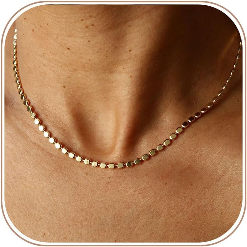 Hothty Gold Layered Charm Necklaces for Women, Dainty Stackable Simple Waterproof Choker Necklace Seashell Pearl Beach Necklaces Set Jewelry Gifts