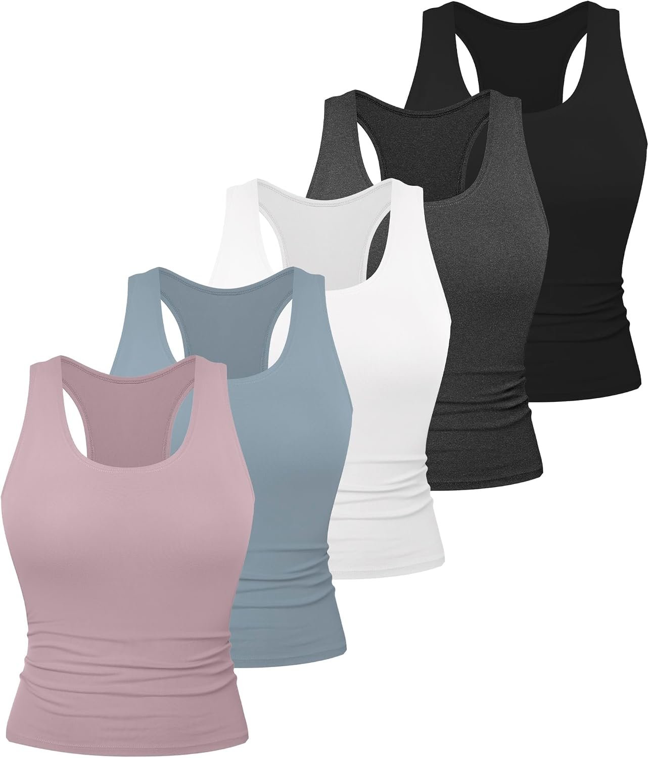 Dalavch 5 Pack Women’s Workout Racerback Tank Tops Yoga Athletic Running Gym Sports Crop Tops for Women No Built-in Bra