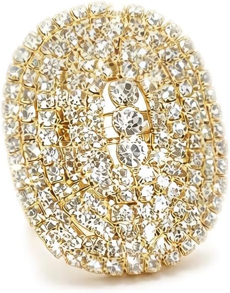 Sparkly Oval Rhinestone Ring For Women Adjustable Cocktail Statement Ring Pave Cubic Zirconia Ring Chunky Geometry Crystal Ring Jewelry