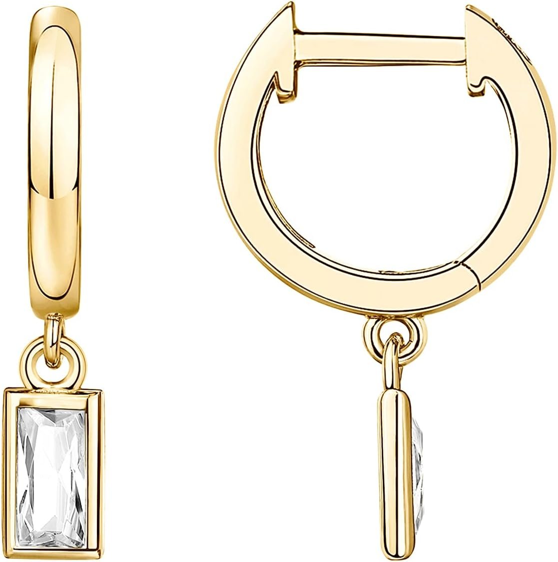 PAVOI 14K Gold Plated Huggie Hoop Earrings with Charms for Women – 925 Sterling Silver Posts Dainty Motif Huggie Hoop Dangle Earrings – Lightweight Dangle Drop Jewelry with Cubic Zirconia