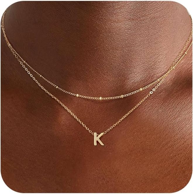 Gold Initial Necklaces for Women, 14k Gold Plated Round Letter A-Z Pendant Necklace Trendy Capital Monogram Necklace Dainty Name Pendant Necklace for Women Jewelry Gifts