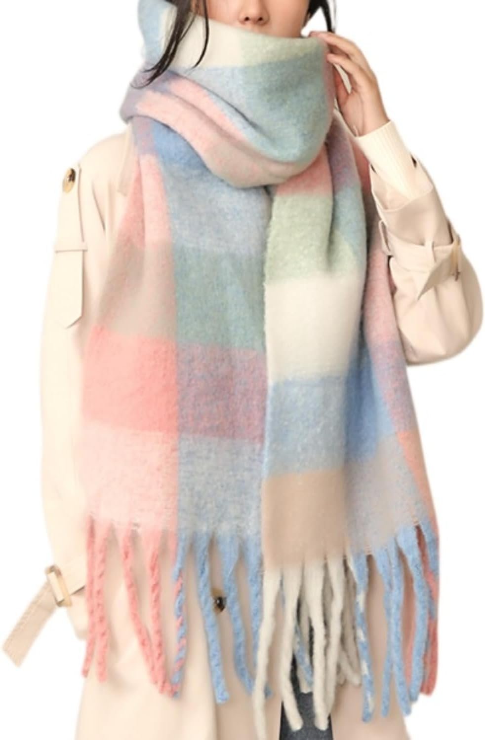 Chunky Winter Scarfs for Women Cold Weather Warm Knit Thick Plaid Scarf Long Large Oversized Checked Scarves