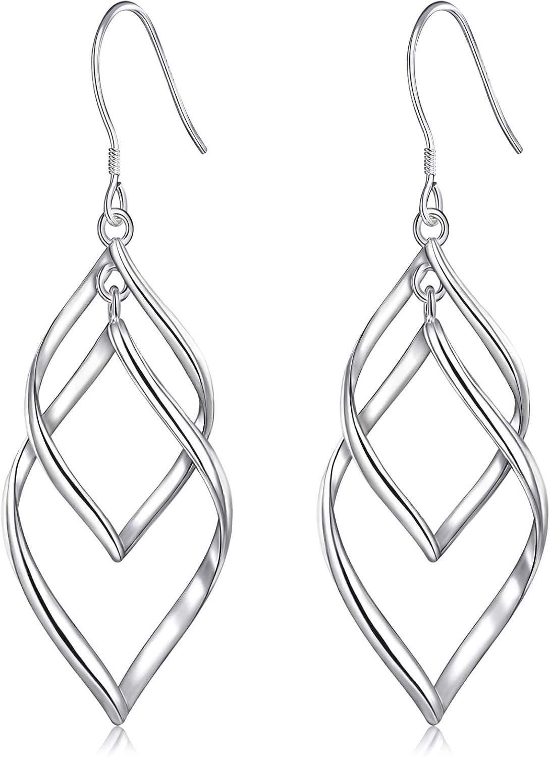 Sterling Silver Dangle Earrings for Women, 14k Gold Plated Double Linear Drop Statement Earrings Anniversary Birthday Gifts for Women