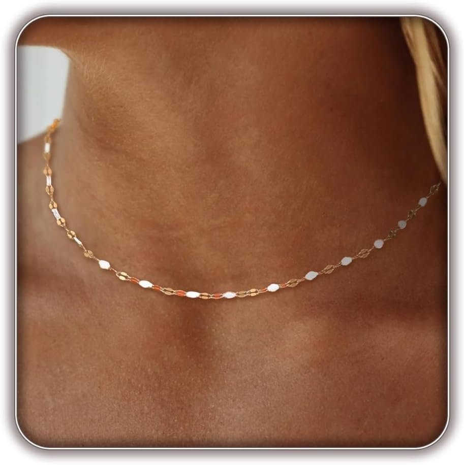 Gold Necklaces for Women Trendy, 14K Gold Plated Dainty Lip Chain Simple Choker Hypoallergenic Waterproof Boho Necklace Fashion Accessories Women Jewelry for Her