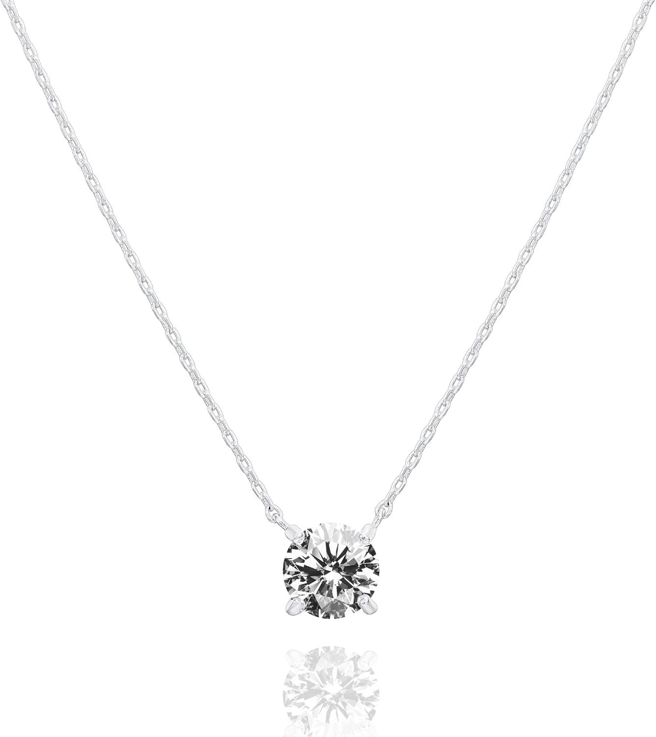 PAVOI 14K Gold Plated Crystal Solitaire 1.5 Carat (7.3mm) Cubic Zirconia Dainty Choker Necklace | Gold Necklaces for Women