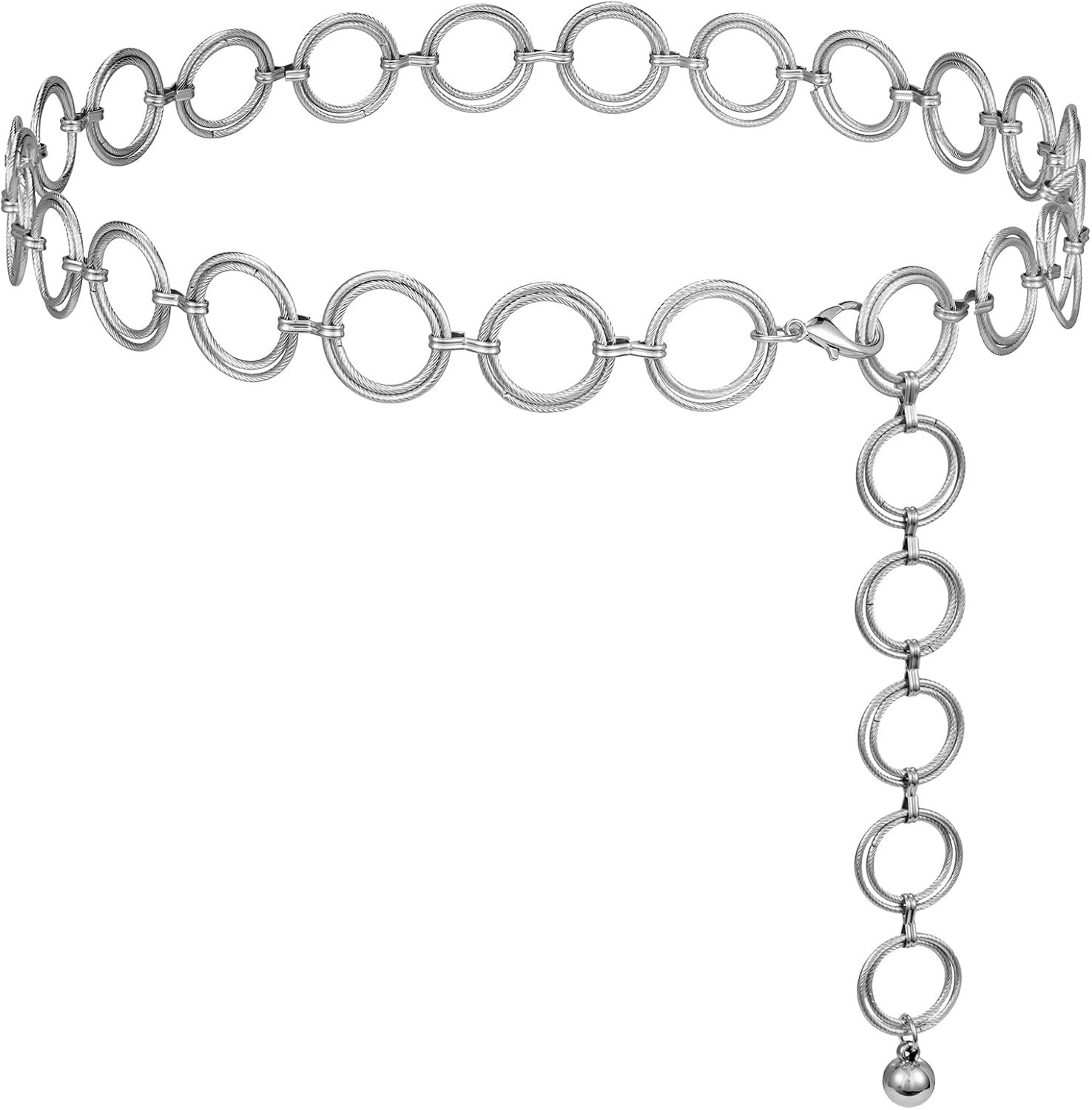 WERFORU Women Multilayer Gold Silver Metal Link Body Chain Belt Ladies Waist Chain Belts for Jeans Dress