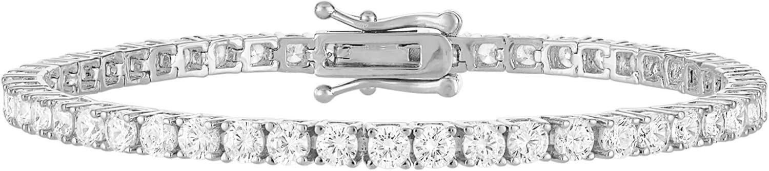 KISPER Tennis Bracelets for Women Gold Plated Round Cut CZ | 5A cubic zirconia simulated diamonds, 3mm & 4mm, 6.5-7.5 inches, box clasp, tarnish resistant, waterproof