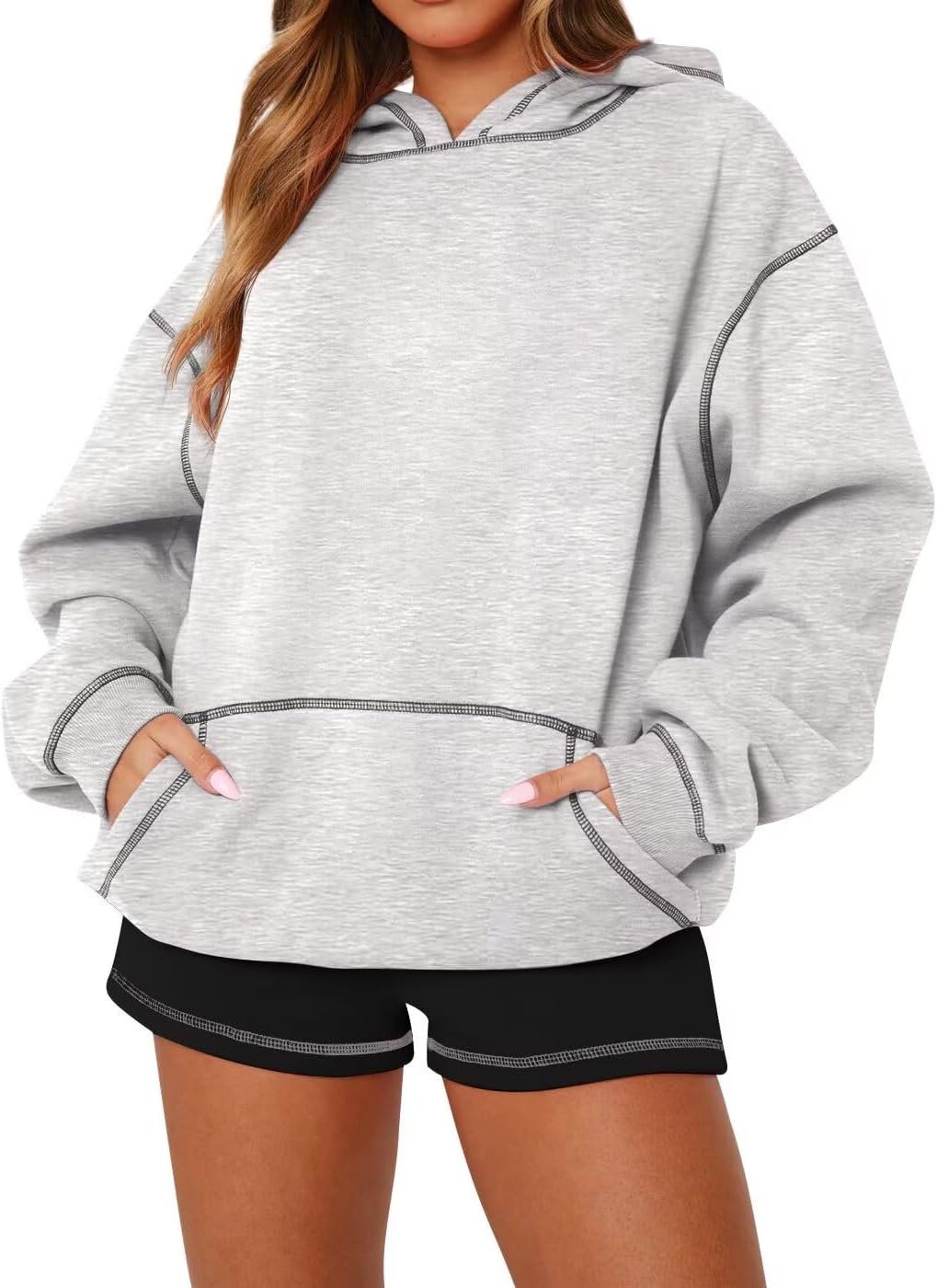 INFITTY Womens Hoodies Long Sleeve Tops Fleece Sweatshirts Fall Fashion 2025 Pullover Sweaters With Pocket Winter Clothes