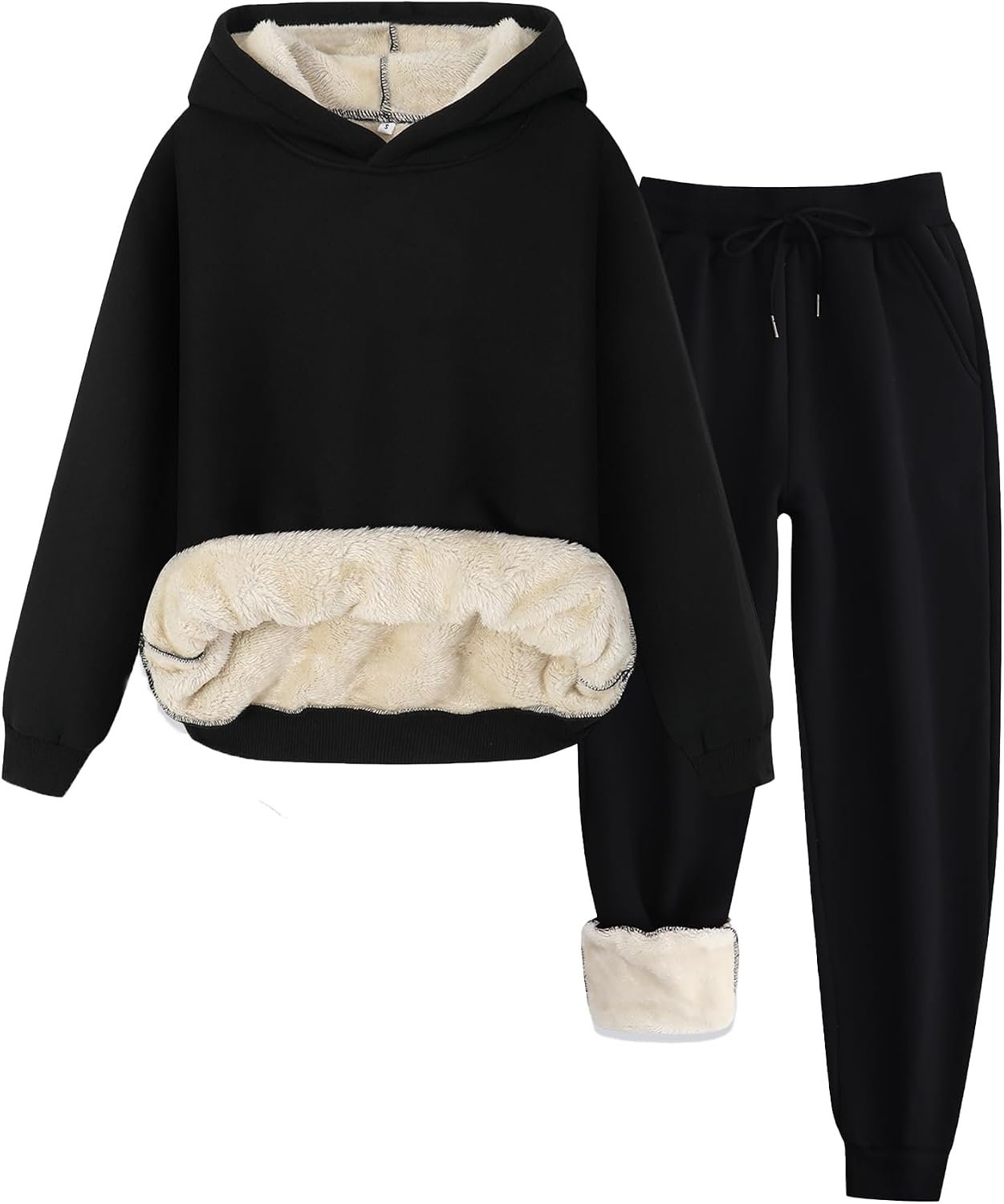 Colorful world Fleece Lined Lounge Sets for Women 2 Piece Outfits Tracksuit Pullover Crew Neck Tops Sweatpants Sweatsuits
