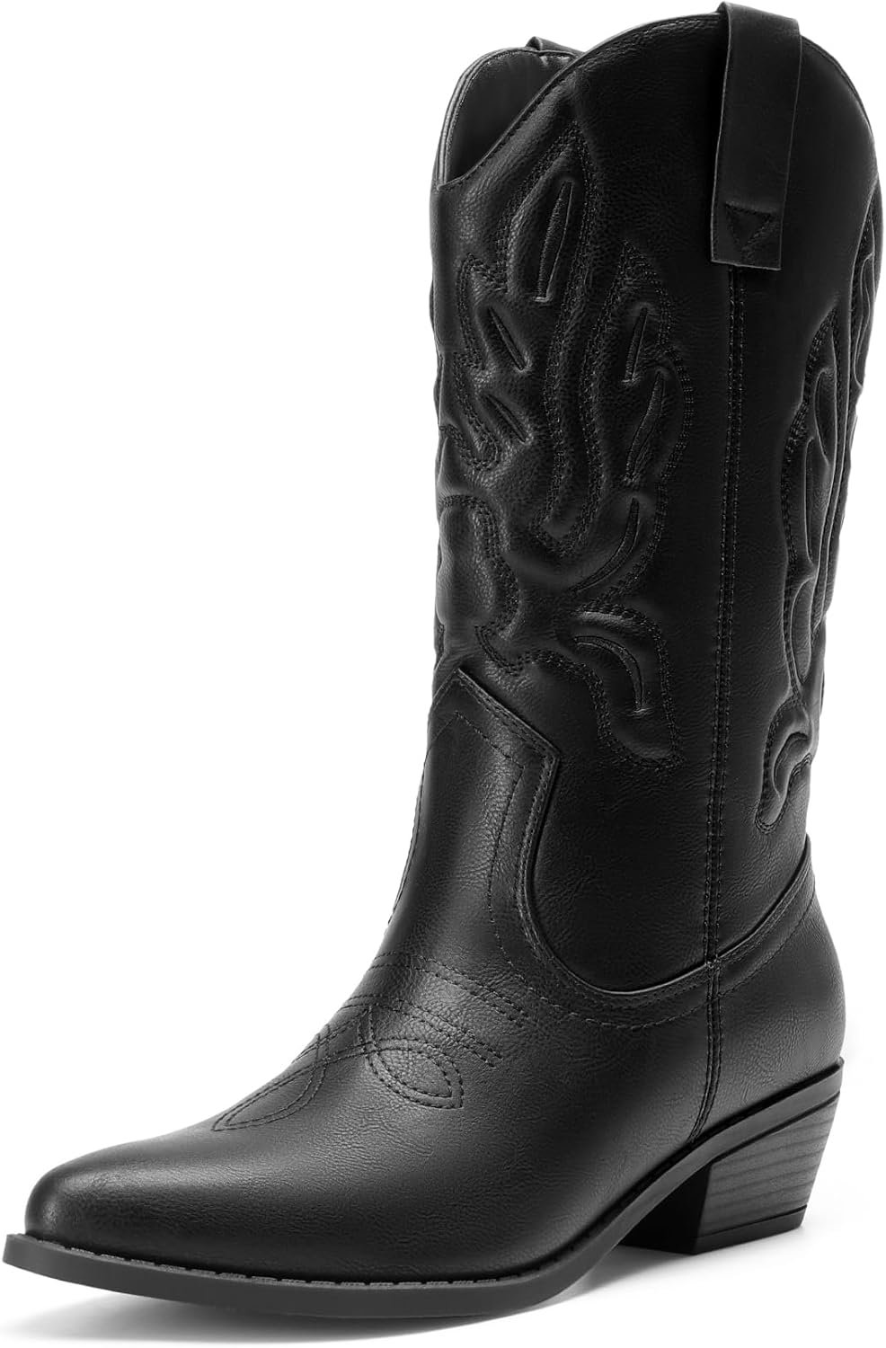 DREAM PAIRS Women’s Cowboy Cowgirl Mid Calf Boots | Classic Embroidery Stitched Chunky Heel Pull-On Western Boots,Suitable for Daily Music Festivals Fashion Halloween