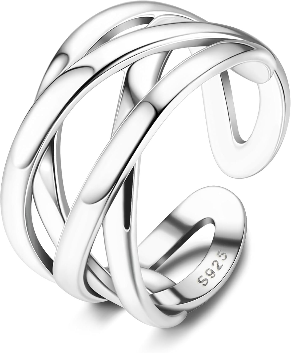 ZELORES Adjustable 925 Sterling Silver Celtic Knot Rings Open Knuckle Rings for Women Thumb Finger Rings Minimalist Cross Line Band Rings