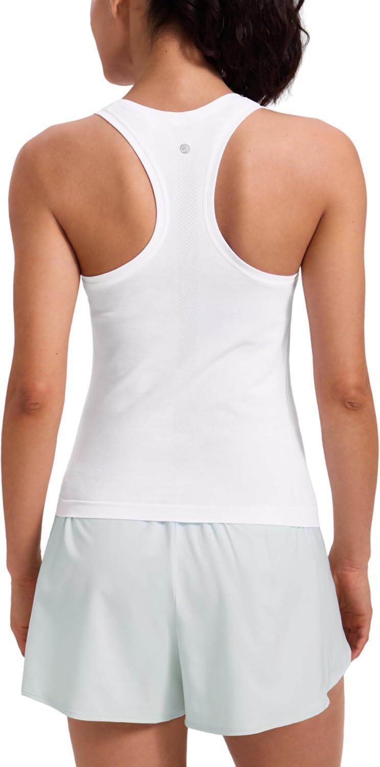 CRZ YOGA Seamless Racerback Tank Tops for Women – Gym Workout Athletic Running Sleeveless Shirts Breathable Scoop Neck