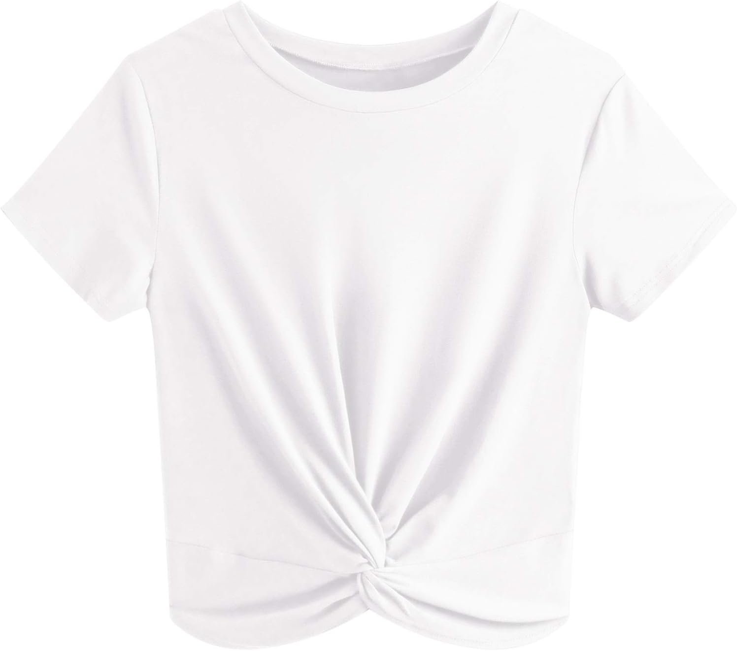 JINKESI Women’s Summer Causal Short Sleeve Blouse Round Neck Crop Tops Twist Front Tee T-Shirt