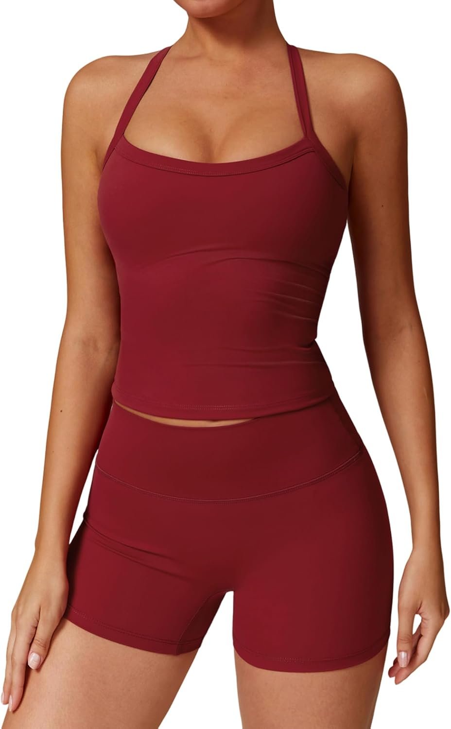 QBGJTD Two Piece Workout Sets For Women Tank Top Matching High Waist Booty Lifting Shorts Gym Yoga Active Wear Outfits