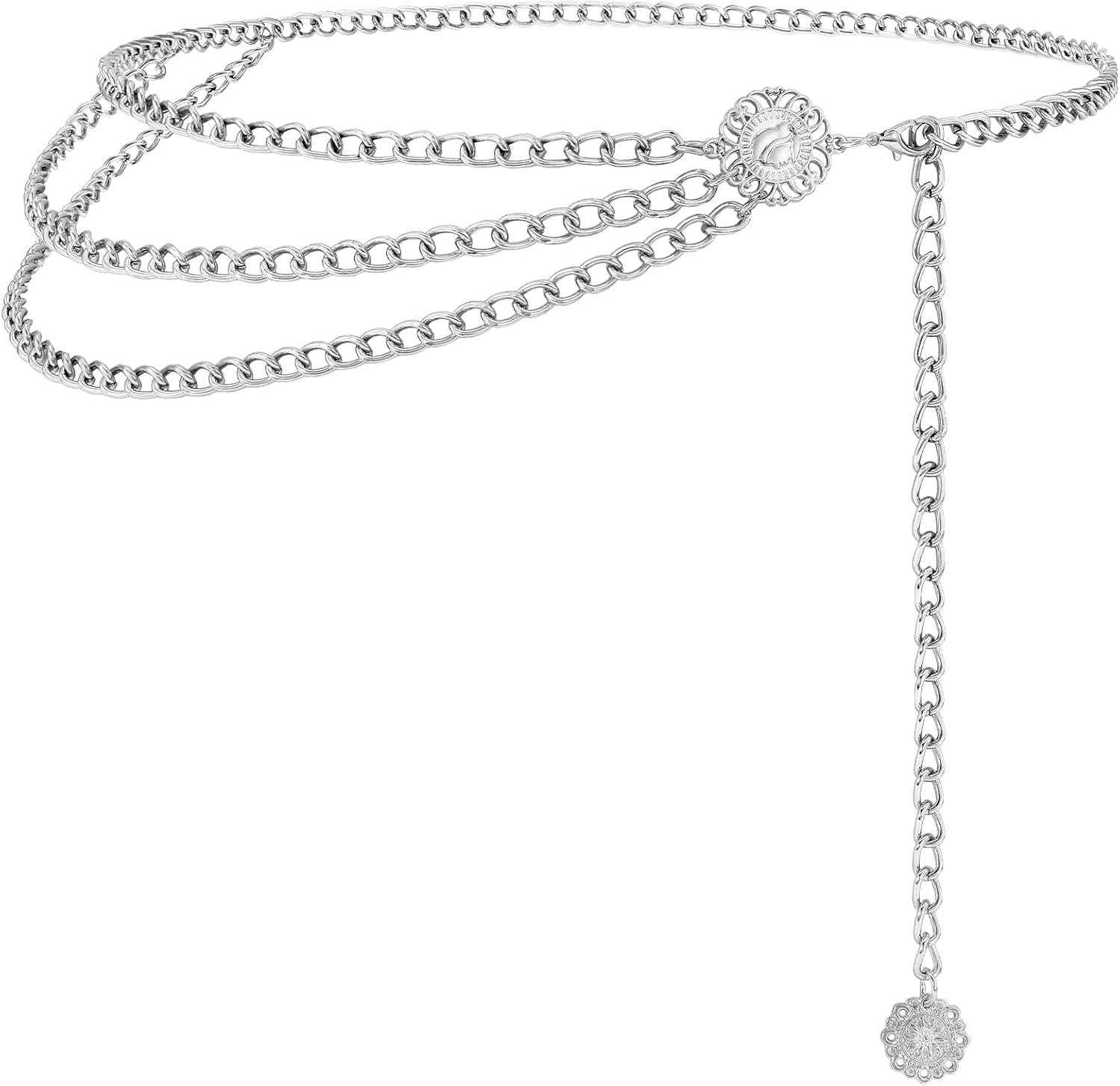 Chain Belt for Women Fashion Multilayer Metal Waist Chain Dress Belt Adjustable