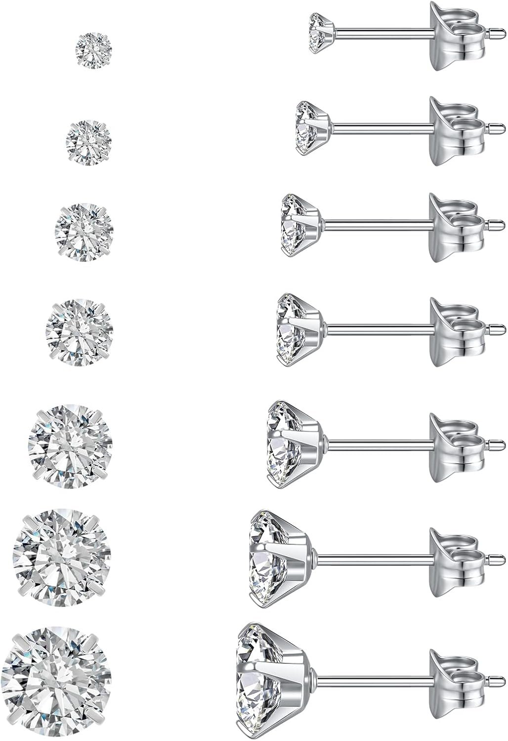7 Pairs Silver Cubic Zirconia Stud Earrings for Women Trendy Stud Earrings Set Hypoallergenic Stud Earrings 20G CZ Studs Earrings for Women Jewelry Stud Earring