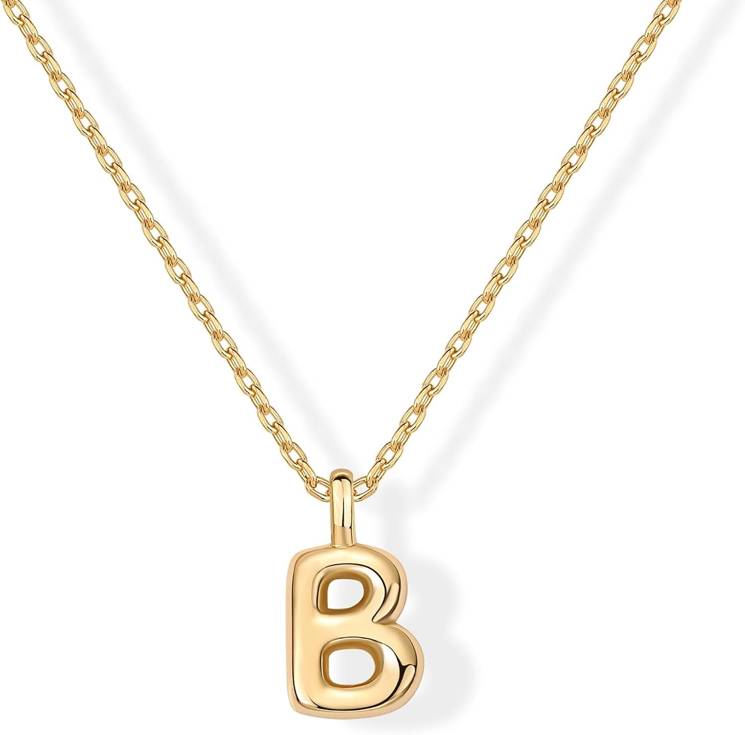 PAVOI 14K Gold Plated Dainty Chunky Bubble Initial Letter Pendant Necklace for Women | Alphabet Letter Necklace
