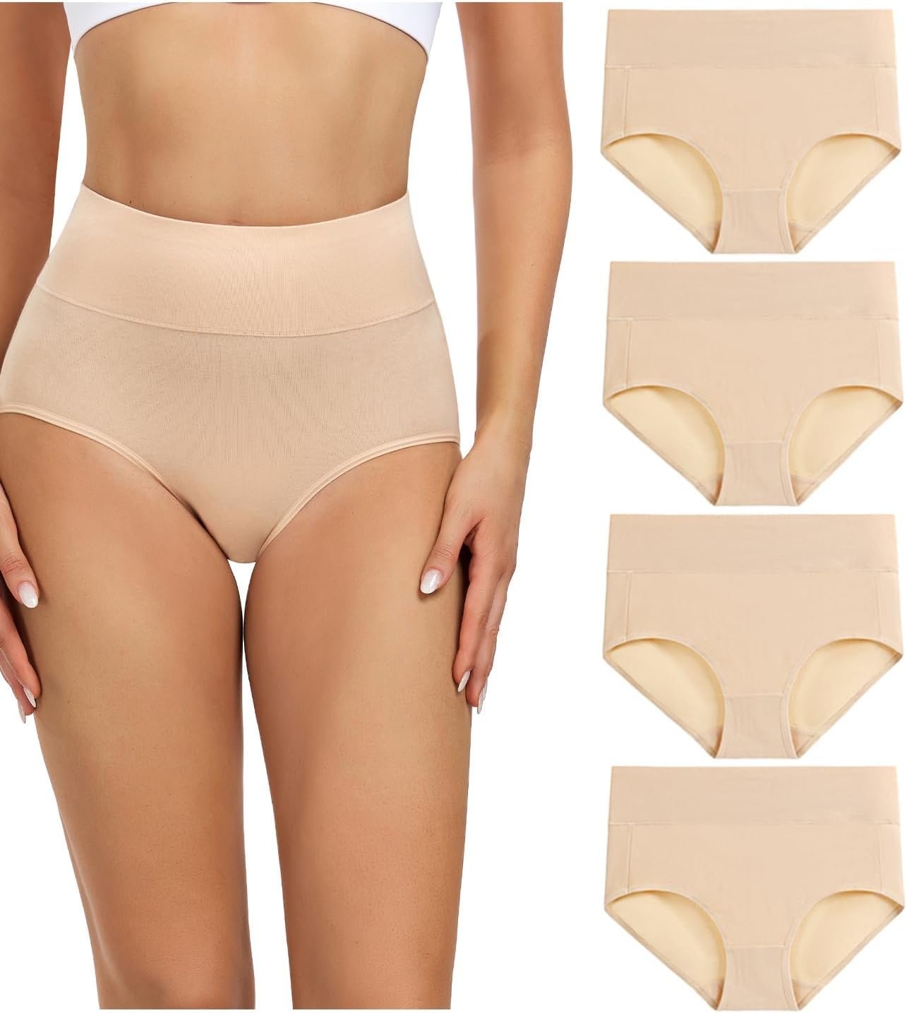 wirarpa Women’s Cotton Underwear High Waisted Ladies Panties Full Coverage Briefs 4 Pack (Regular & Plus Size)