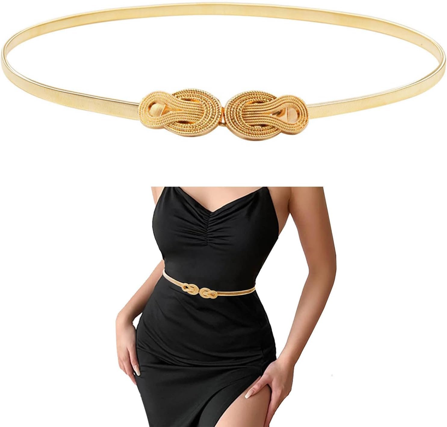 E-Clover Womens Fashion Metal Stretch Waist Skinny Belt Waistband