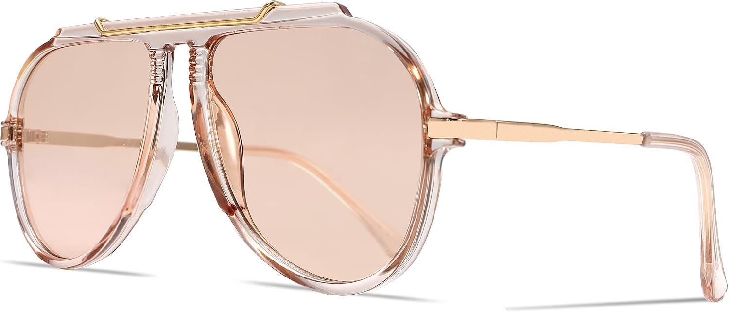 GUVIVI Oversized Aviator Sunglasses for Women Men 2026 70s Retro Gold Metal Sun Glasses Tangle Free Square Aviators