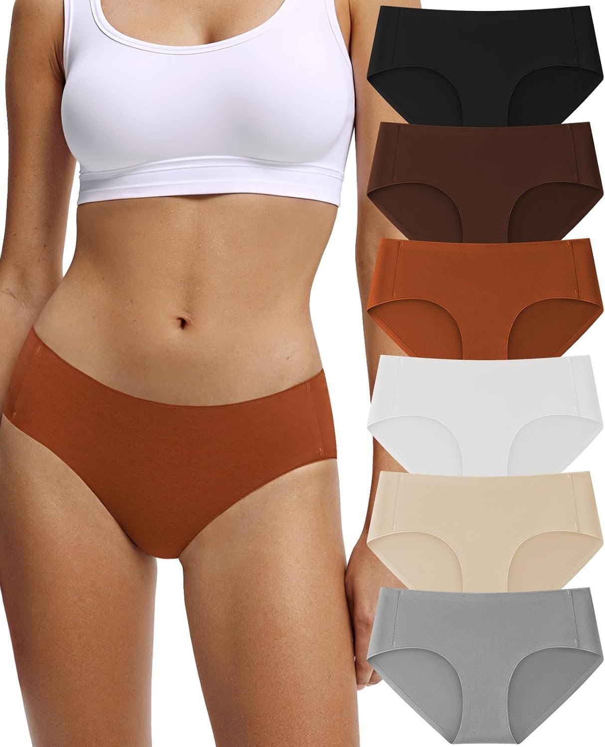Seamless Cotton Underwear for Women No Show Bikini Panties Full Coverage Sexy Soft Comfort Hipsters 6 Pack