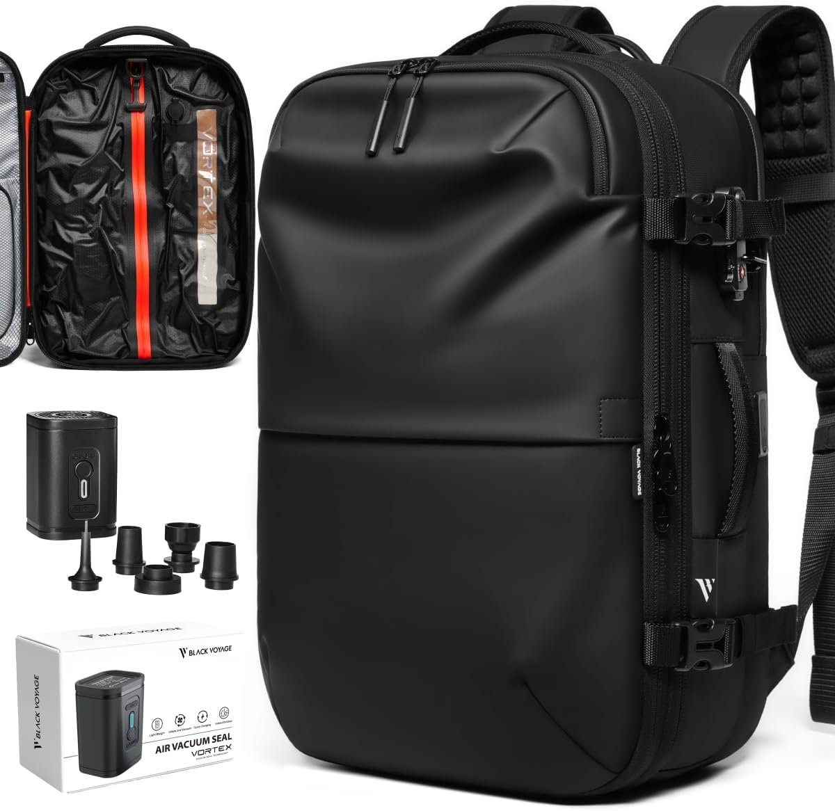 BlackVoyage Vortex Vacuum Seal Travel Backpack 60L Expandable Air Compression System Water Resistant TSA Lock Carry-On