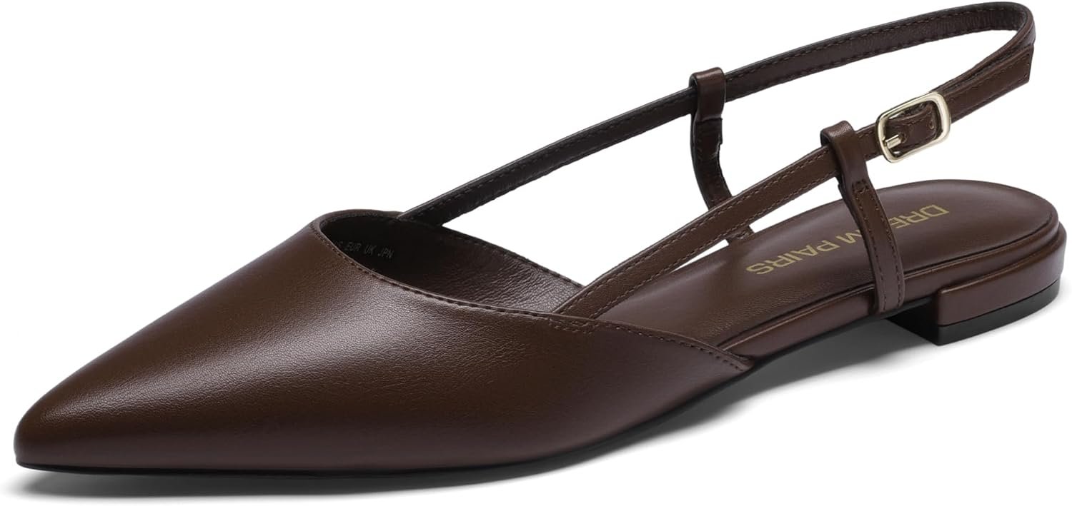 DREAM PAIRS Slingback Flats for Women, Pointed-Toe Elegant Women’s Ballet Flats with Buckle Strap, Classic Low Heel Dress Shoes for Casual Work Office Party