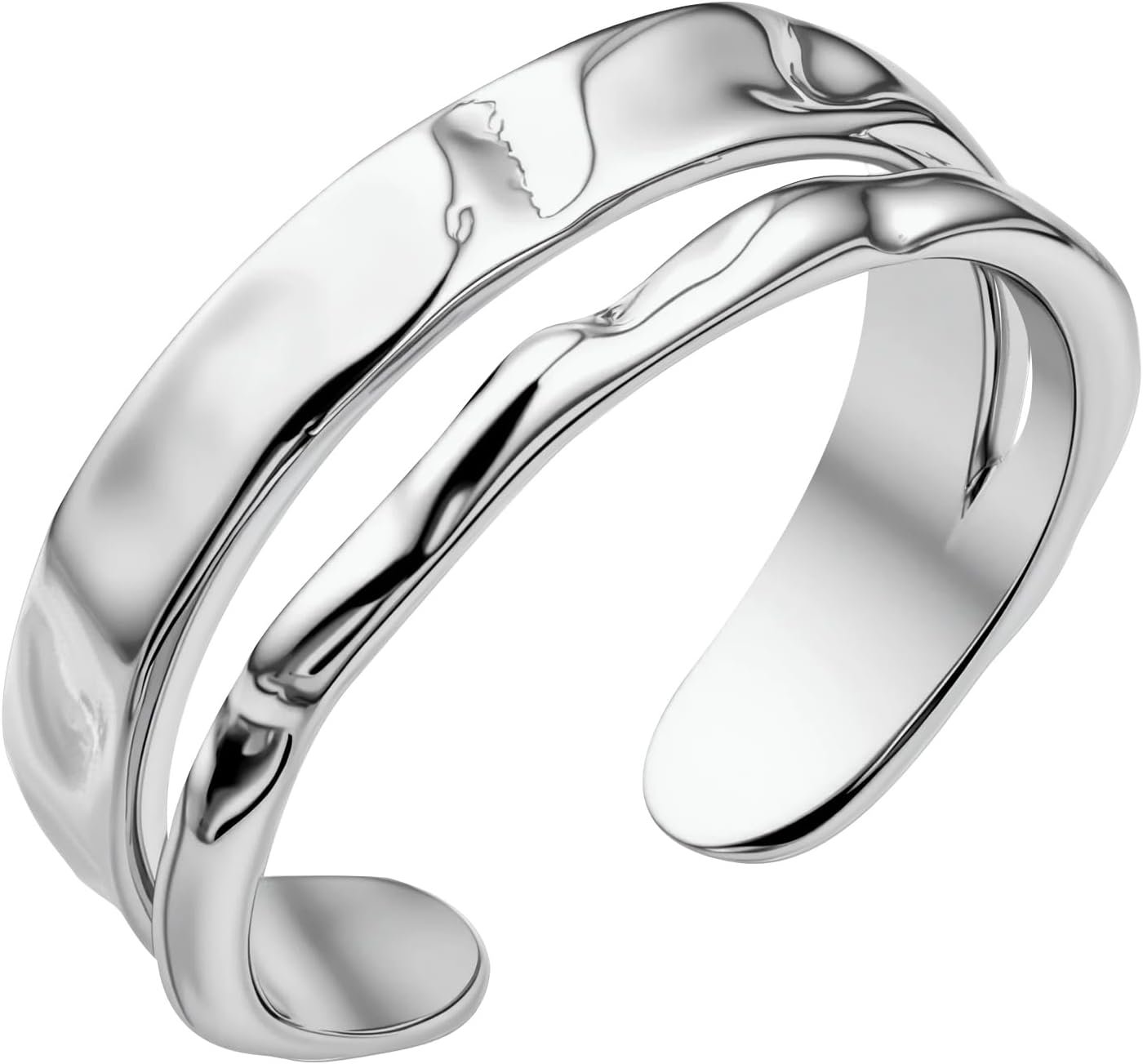 Hammered Double Layer Thumb Adjustable Ring for Women Men Statement Open Ring Minimalist Jewelry