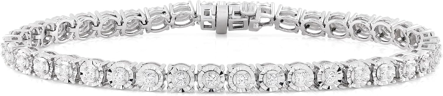 Belacqua Lab Grown Diamond Tennis Bracelet in Sterling Silver or 14K Yellow Gold Plated Silver, Round Cut, 1 Carat Bracelet, G Color, SI Clarity, 6/7/8 Inches Length, Jewelry for Women, Gift Box Included