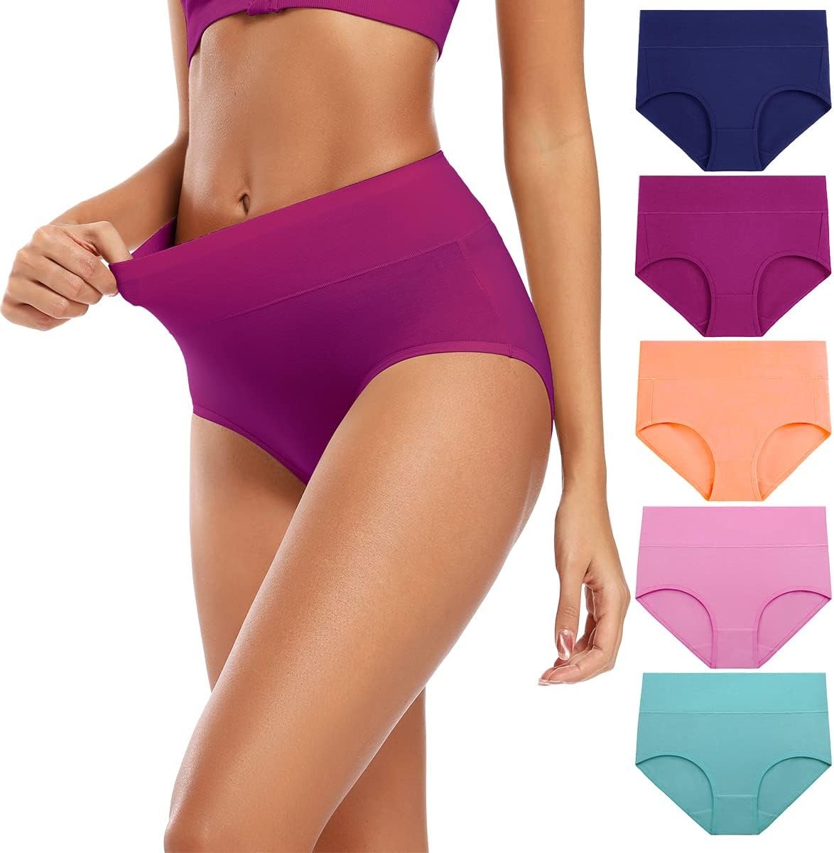 Molasus Women’s Cotton Underwear High Waisted Full Coverage Ladies Panties (Regular & Plus Size)