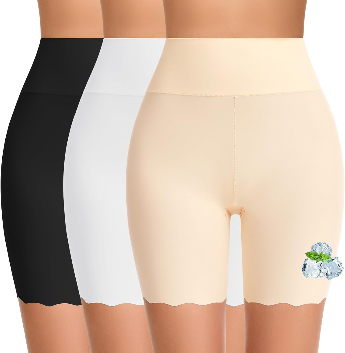 FRESBEIT Cooling Slip Shorts for Under Dress Women Anti Chafing Seamless High-Wasited Shapewear Short Workout Biker Shorts