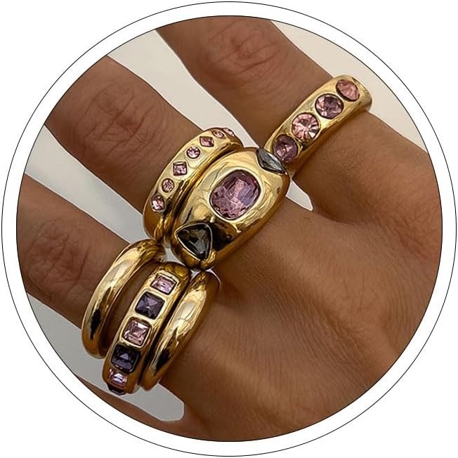 Rings for Women Chunky Rings Set Adjustable Thick Statement Ring Vintage Wide Colorful Stackable Ring for Women Chunky Jewlery