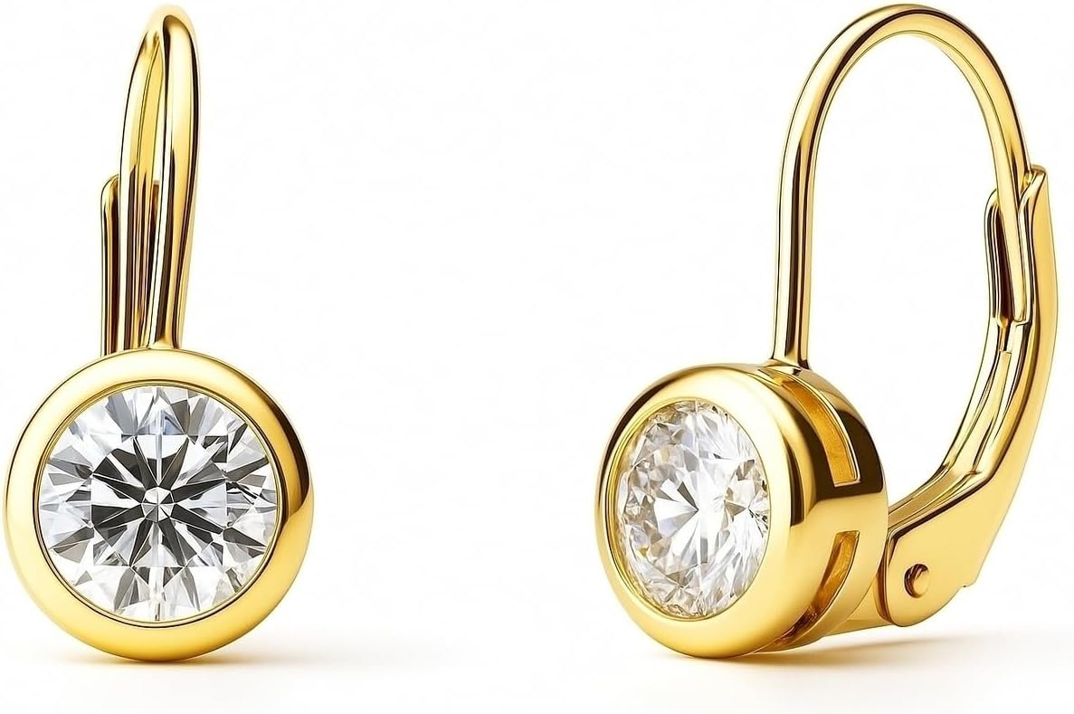 BERRICLE Sterling Silver CZ Solitaire Cubic Zirconia Leverback Drop Dangle Earrings for Women, Asscher/Bezel/Cushion/Emerald/Princess Cut, 1.2-4 Carat, Rose Gold/Yellow Gold/Rhodium Plated