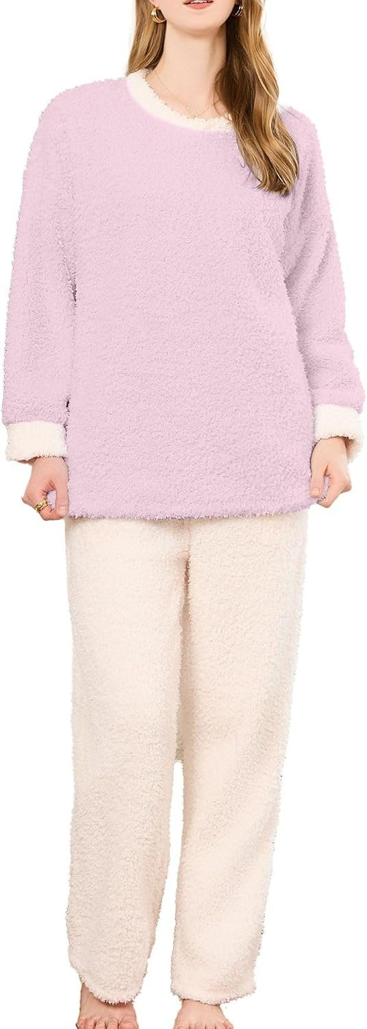 HEARTNICE Fleece Pajama Set for Women, Pullover Fuzzy Long Sleeve Tops and Pants Plush Sleepwear Soft Warm Pjs Lounge 2 Piece