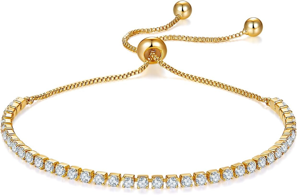 Tennis Bracelet | 14K Gold/White Gold Plated Cubic Zirconia Silver, Gold Bracelets for Women | 2mm 3mm Elegant CZ Tennis Bracelet for Women, Thin, Dainty, & Classic, Size 5.5-8 Inch