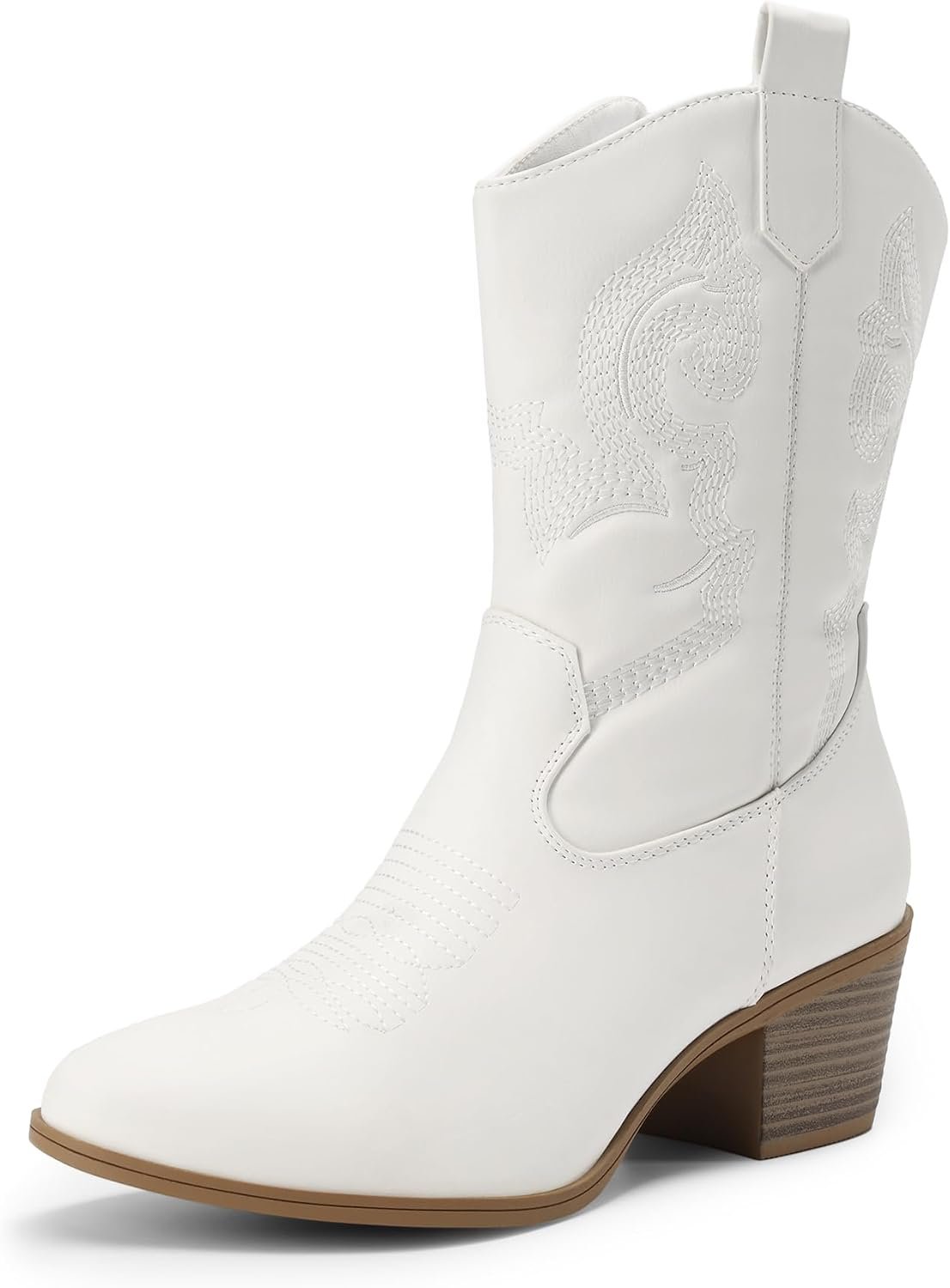 DREAM PAIRS Mid Calf Cowboy Cowgirl Boots for Women | Round Toe Western Boots, Chunky Low Heel, Embroidery Boot, Country Music Festivals Theme Party