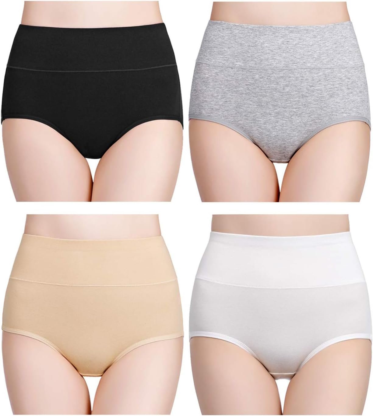 wirarpa Women’s Cotton Underwear High Waisted Ladies Panties Full Coverage Briefs 4 Pack (Regular & Plus Size)