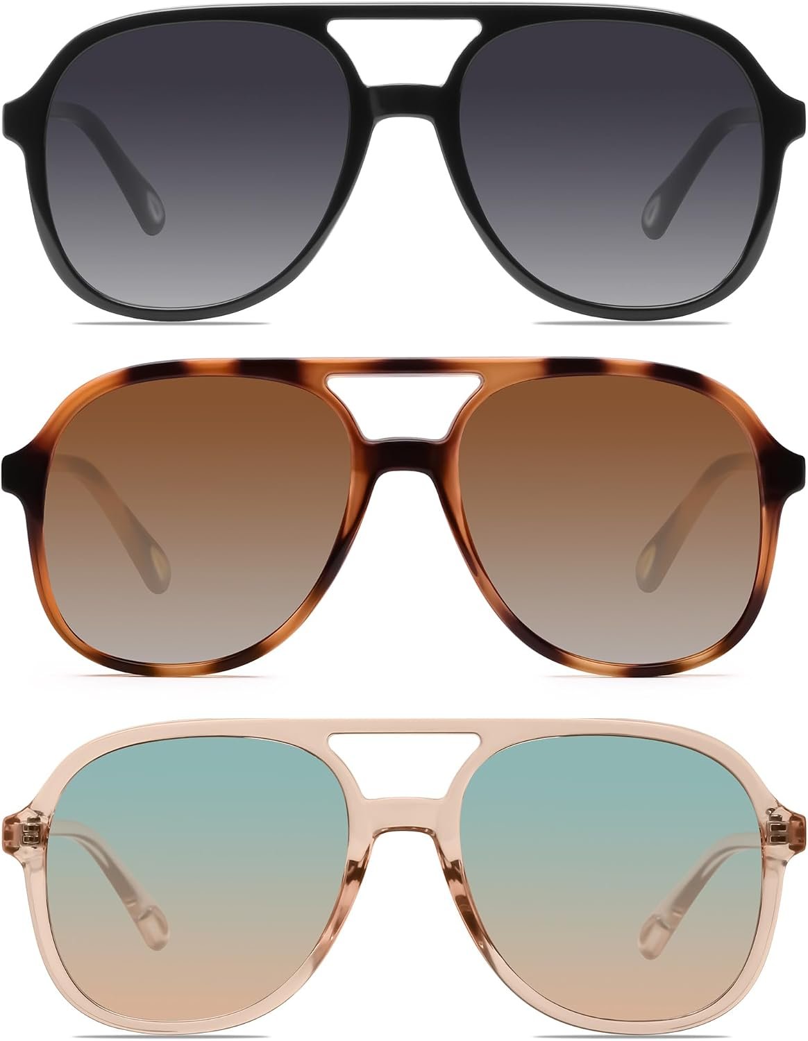 YDAOWKN Retro Square Aviator Sunglasses for Womens Mens Vintage 70s Double Bridge Sun Glasses