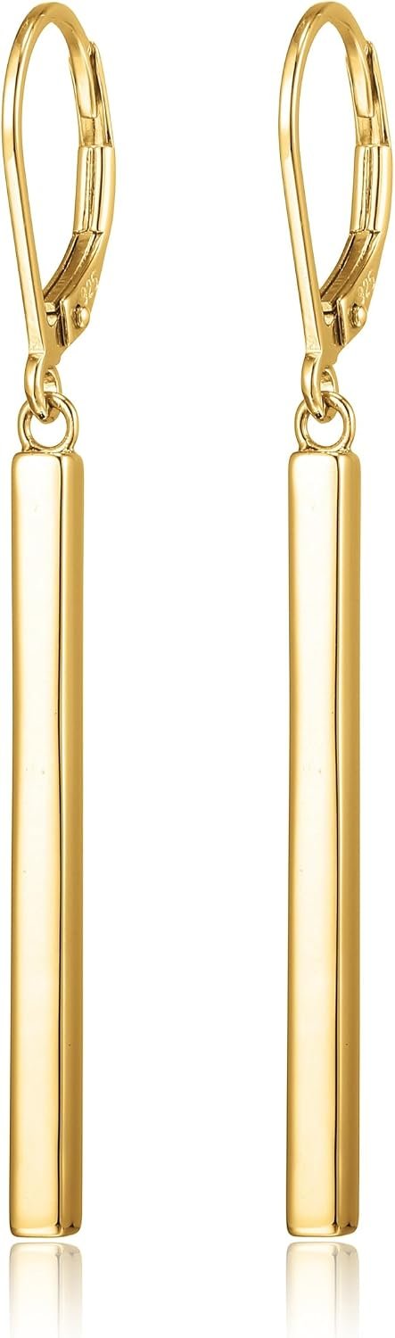 Amazon Collection 18K Yellow Gold or 14K Rose Gold Over Sterling Silver Bar Drop Earrings