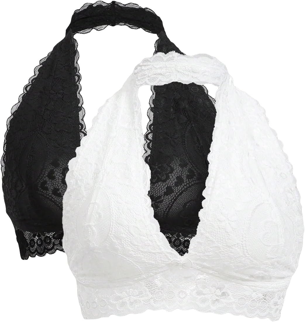 SOLY HUX Women’s 2 Piece Halter Lace Bralette Bra
